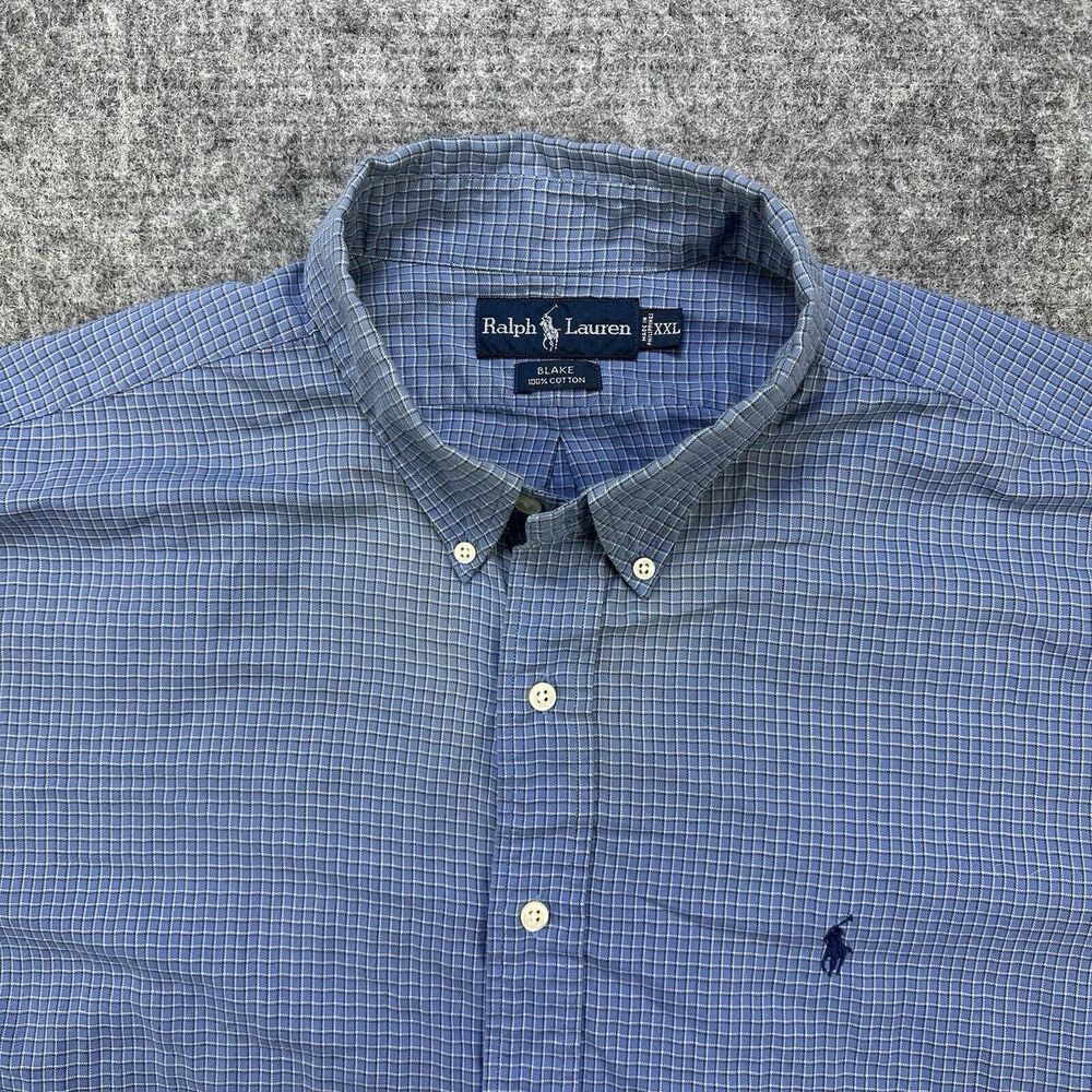 Ralph Lauren Shirt Men 2X Large Blue Plaid Classic Fit Work Office Preppy